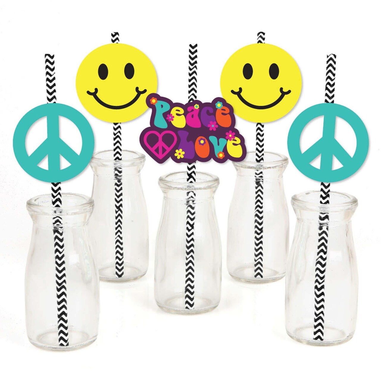 Big Dot of Happiness 60's Hippie - Paper Straw Decor - 1960s Groovy Party Striped Decorative Straws - Set of 24